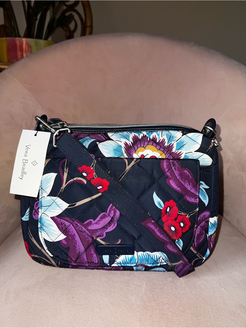 NWT Vera Bradley Carson Mini Shoulder Bag Mayfair in Bloom Purse Floral Navy